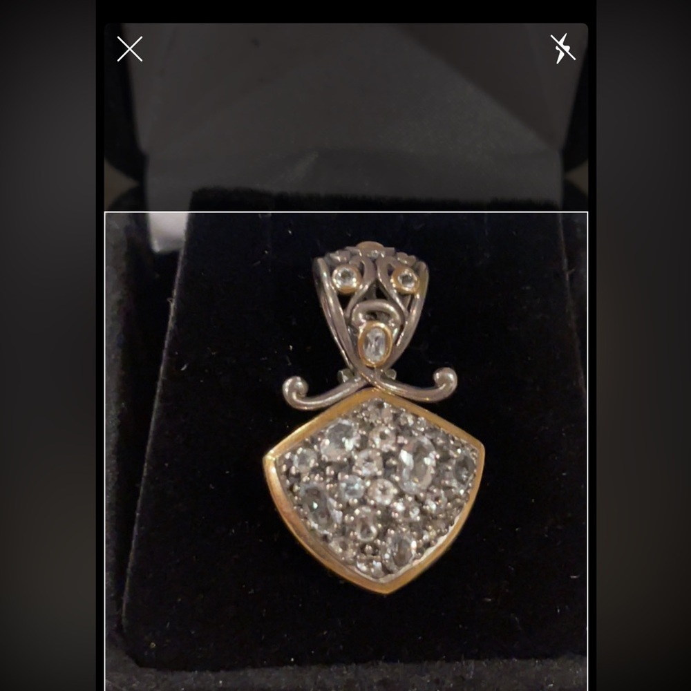John Hardy -Sterling , 18 k yellow gold and white topaz pendant. New condition!